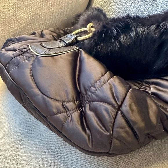 Vintage COACH Dark Brown Quilting Nylon with Fur Opening Shoulder Bag #3587 y2k - Picture 6 of 16
